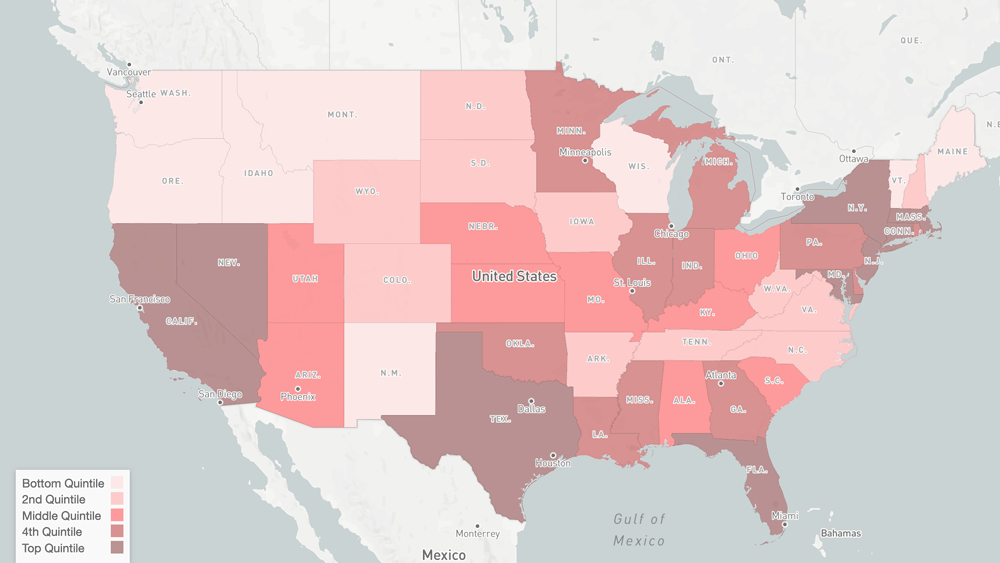 Map of the United States showing medicare coverage by state